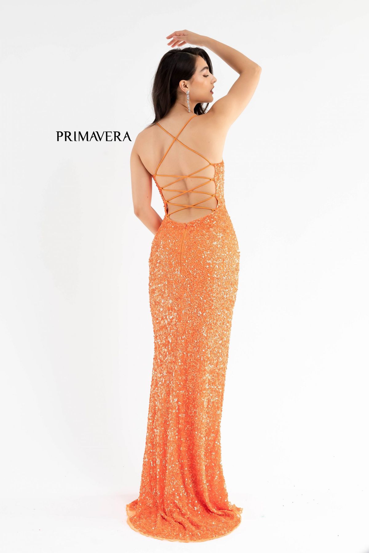 Style Audrey Primavera Size 4 Prom Sequined Orange Side Slit Dress on Queenly
