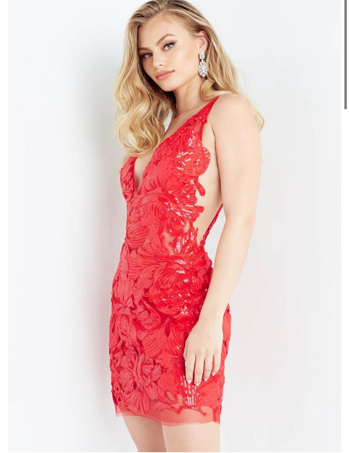 Jovani Size 6 Red Cocktail Dress on Queenly