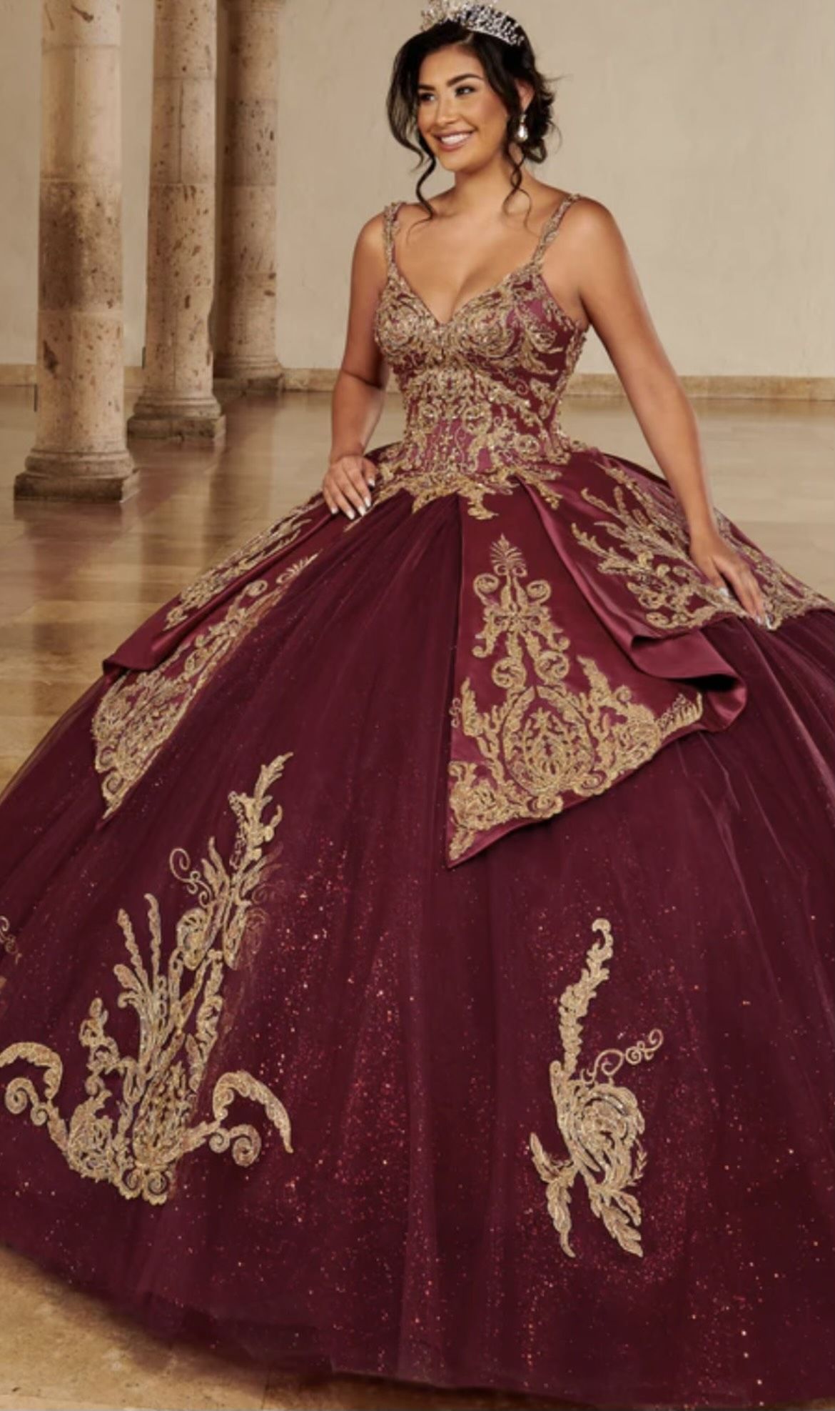 Size 8 Burgundy Multicolor Ball Gown on Queenly