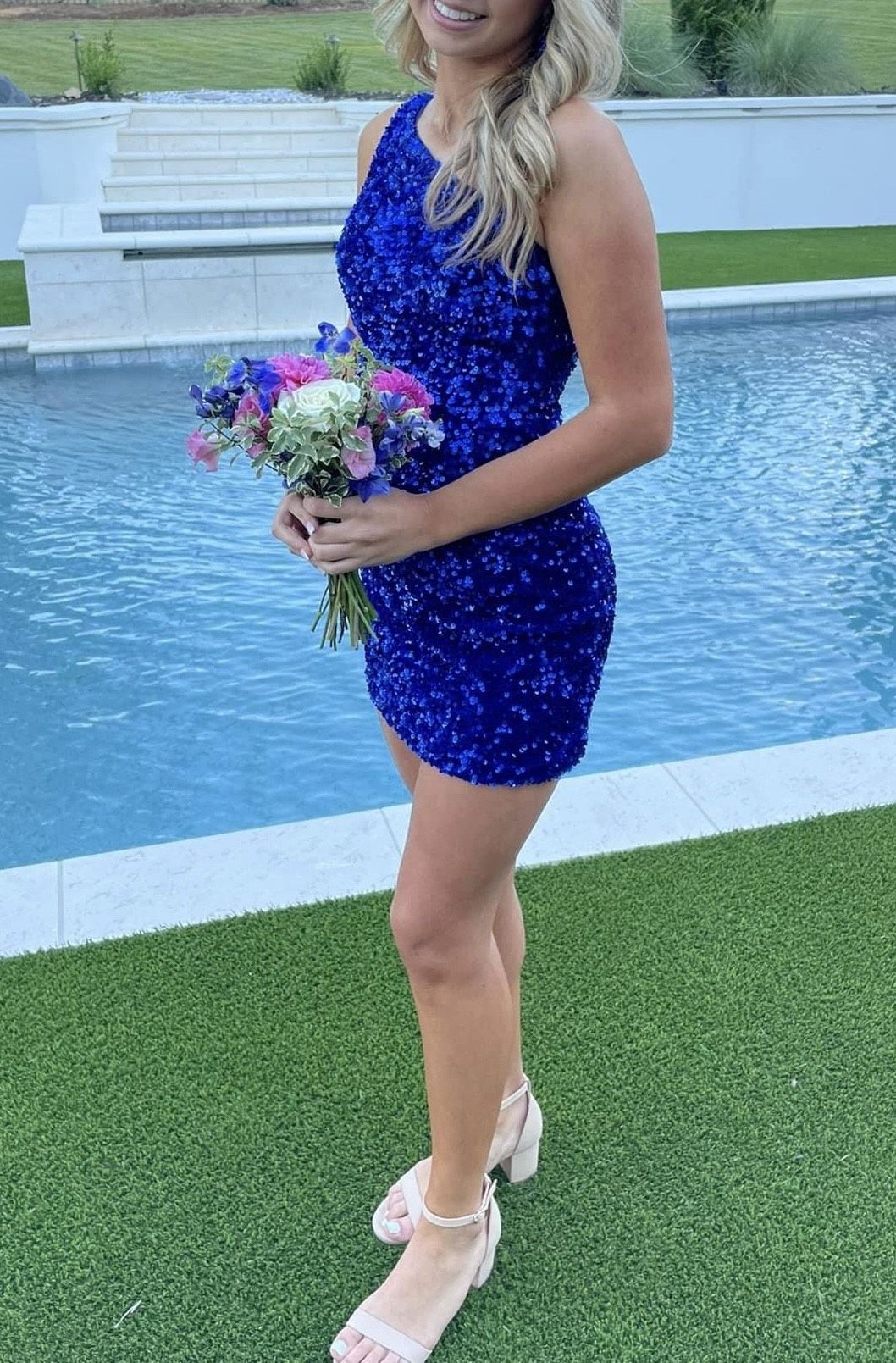 Sherri Hill Size 00 Homecoming One Shoulder Royal Blue Cocktail Dress on Queenly
