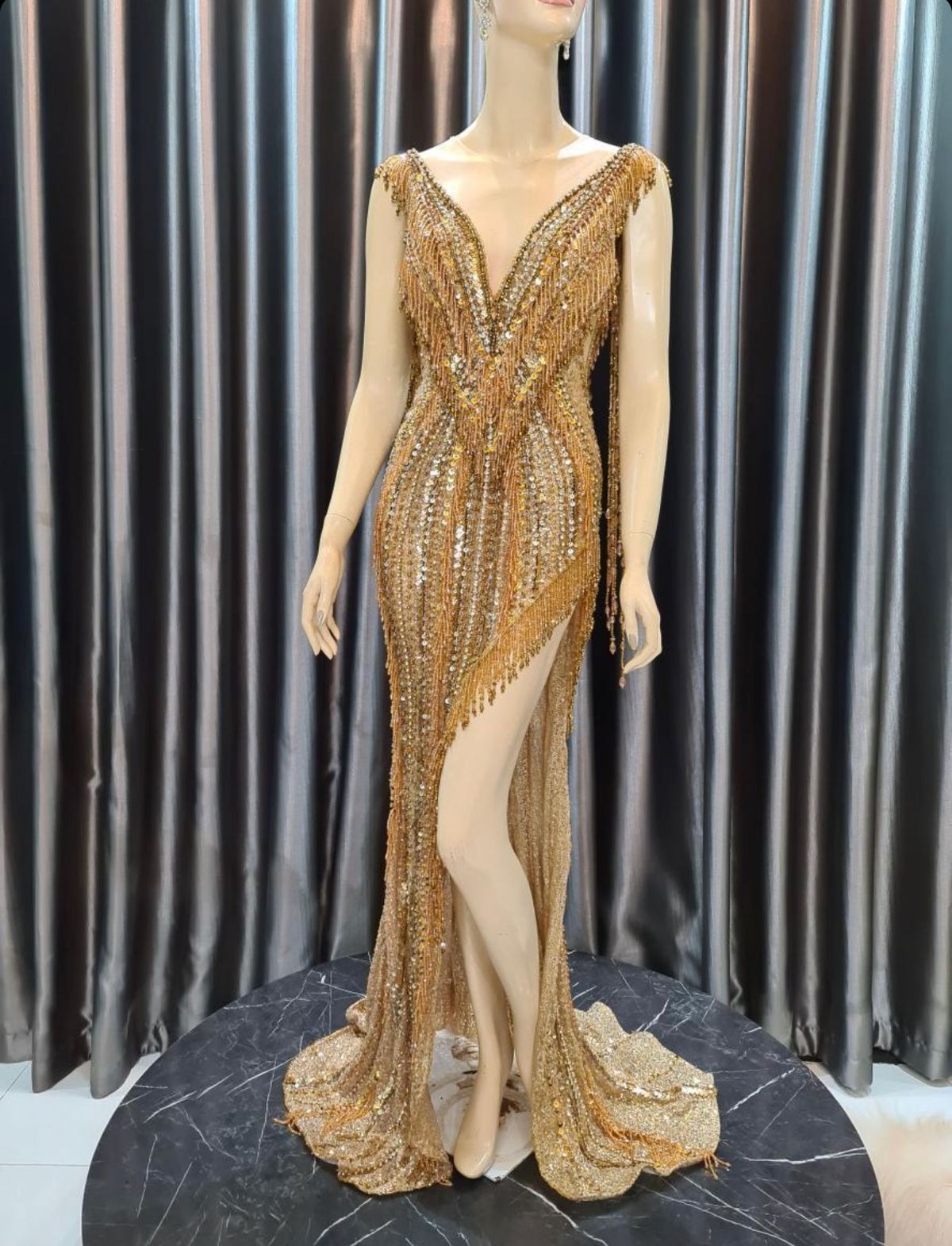 Size 2 Pageant Gold Side Slit Dress on Queenly