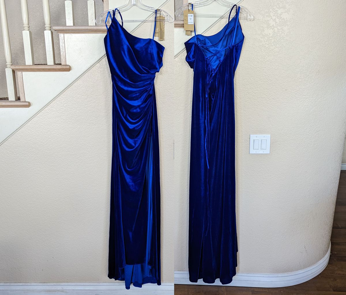 Amelia Couture  Size 8 Prom Velvet Royal Blue Side Slit Dress on Queenly