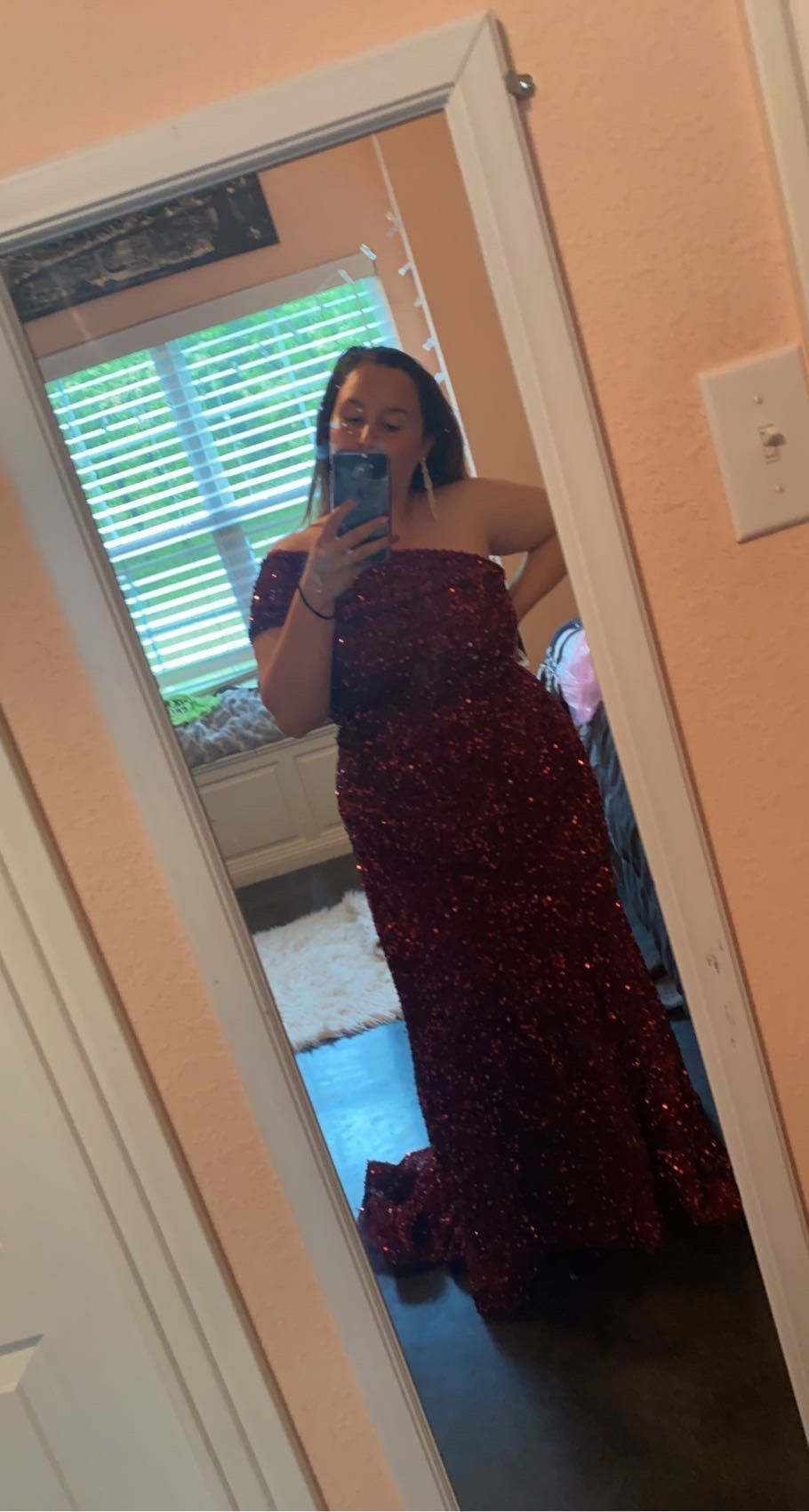 Size 8 Prom Sequined Red Floor Length Maxi on Queenly