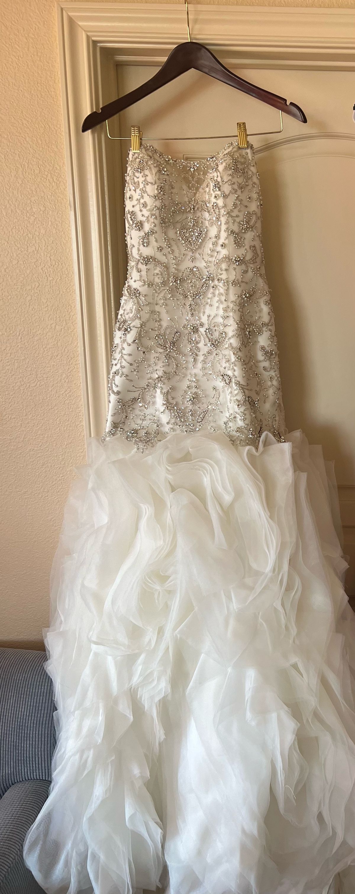 Kitty Chen Size 12 Wedding Sequined White Mermaid Dress on Queenly