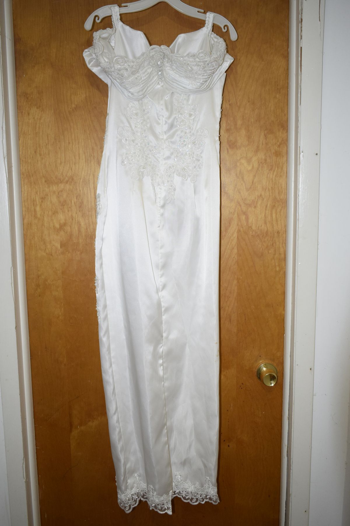 Size 10 Wedding Sequined White Floor Length Maxi on Queenly