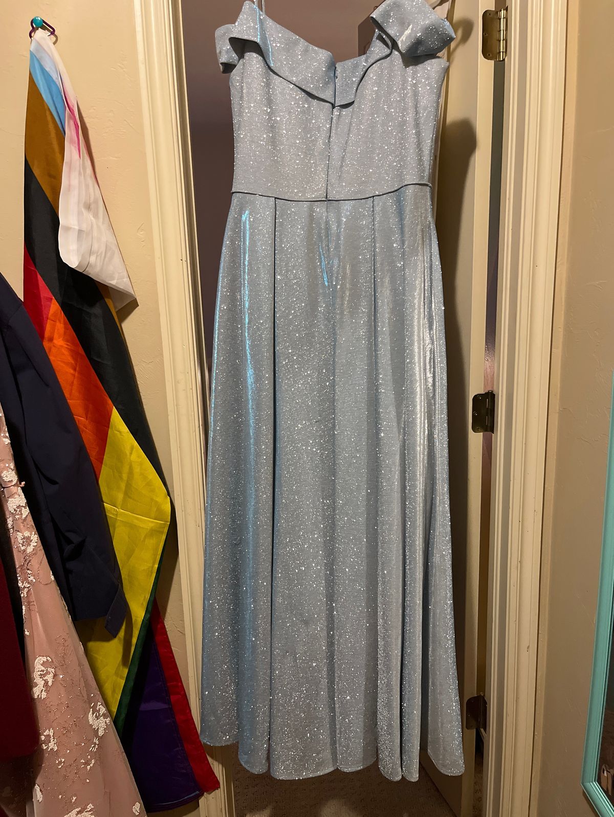 Glow Size 12 Prom Off The Shoulder Blue Ball Gown on Queenly