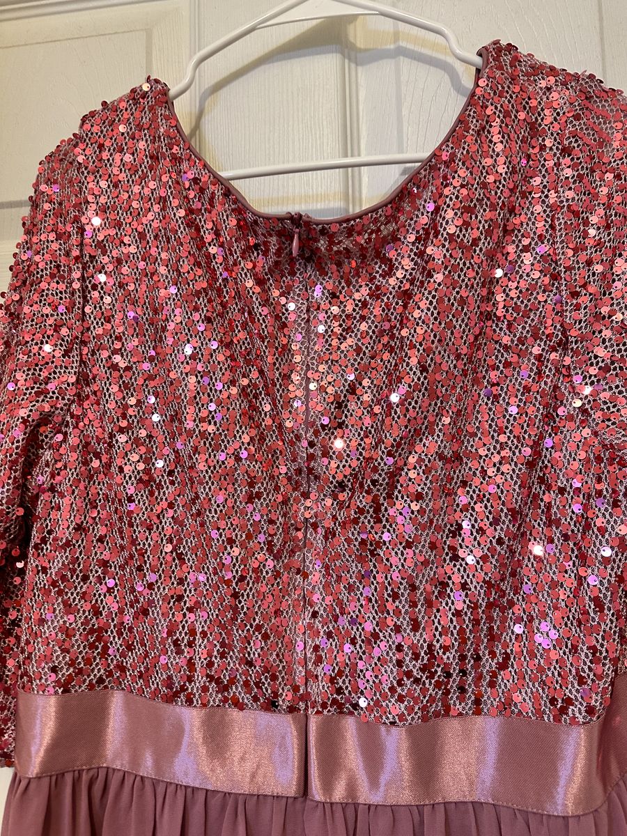 Plus Size 20 Bridesmaid Sequined Hot Pink A-line Dress on Queenly
