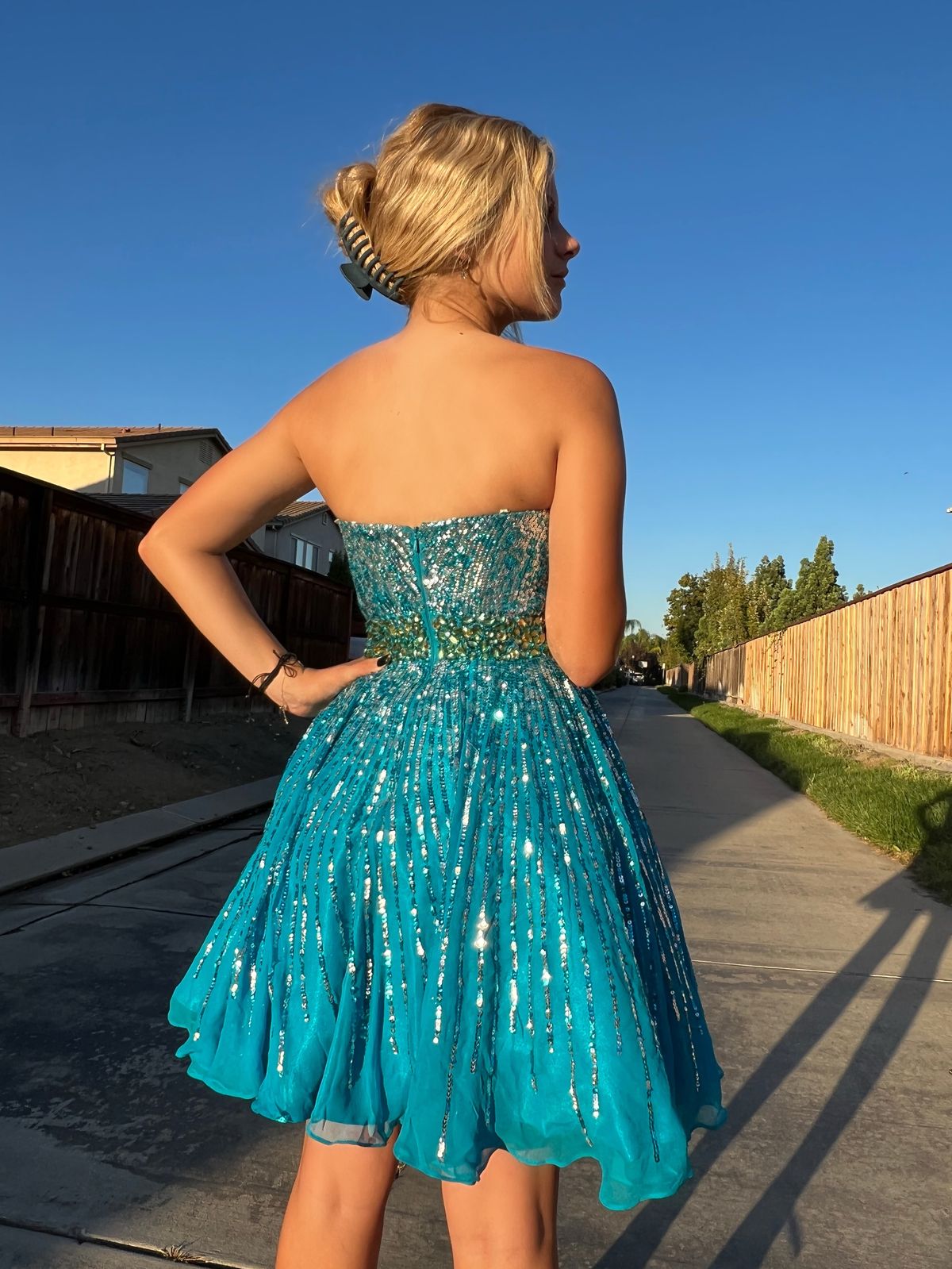 Sherri Hill Size 4 Homecoming Strapless Sequined Blue A-line Dress on Queenly