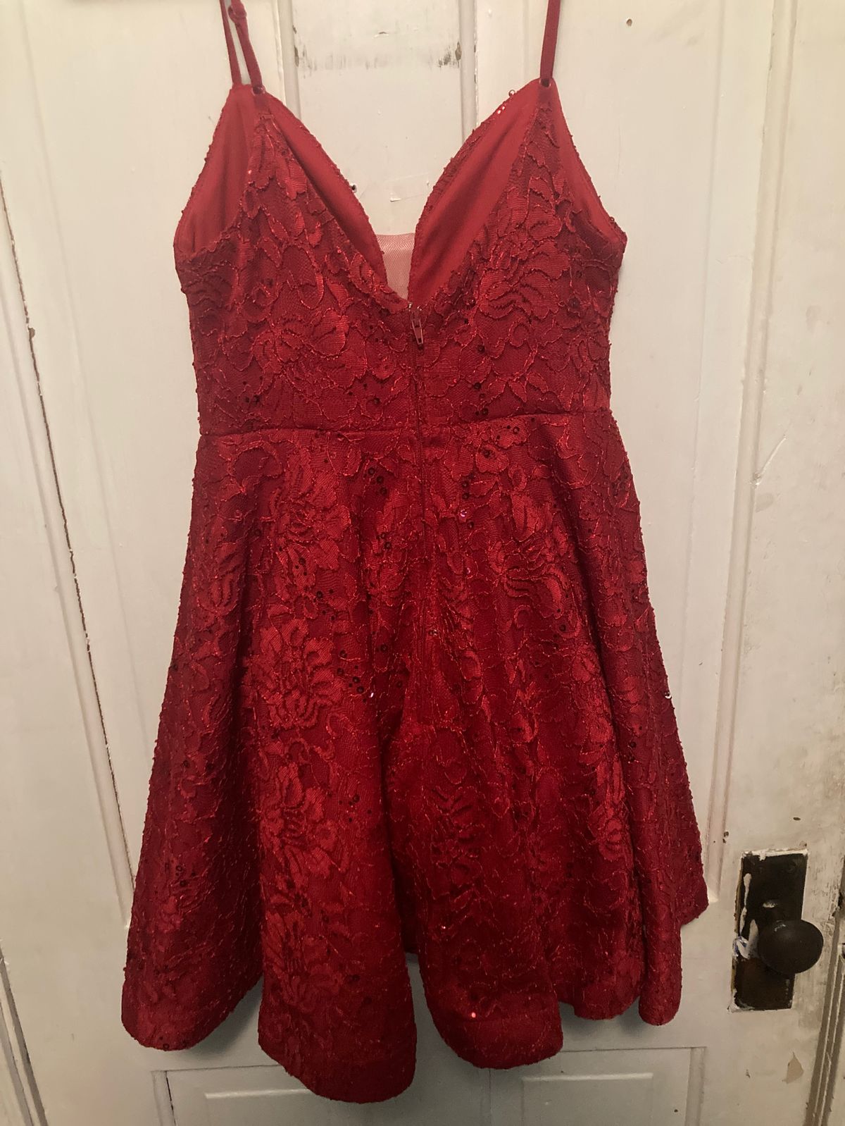 Size 0 Homecoming Sequined Red A-line Dress on Queenly