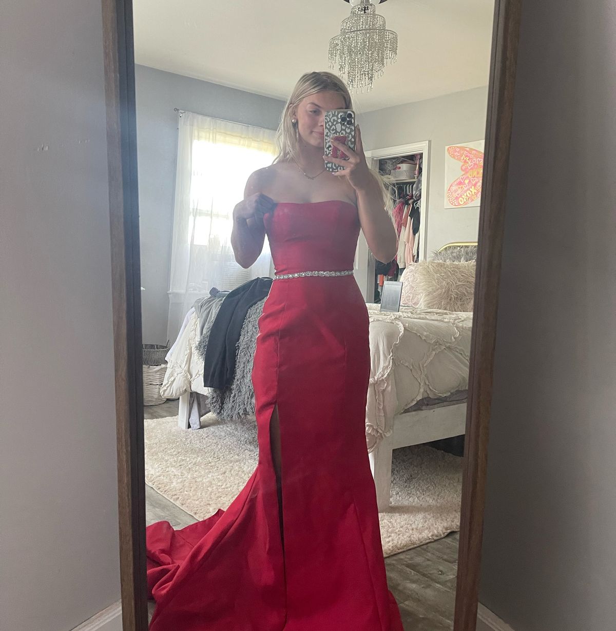 Sherri Hill Size 0 Prom Strapless Sequined Red Side Slit Dress on Queenly