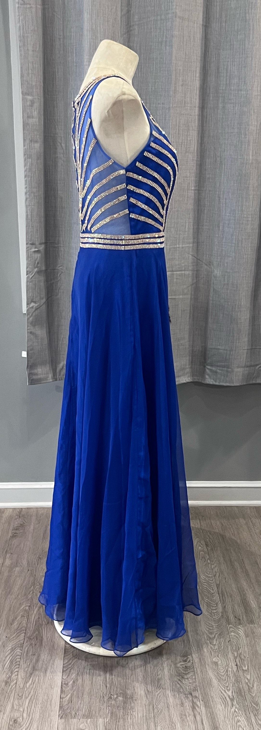 Sarah bridal Size 12 Bridesmaid Cap Sleeve Sequined Blue A-line Dress on Queenly
