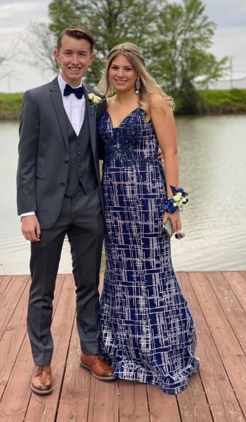 Size 10 Prom Sheer Navy Blue Mermaid Dress on Queenly