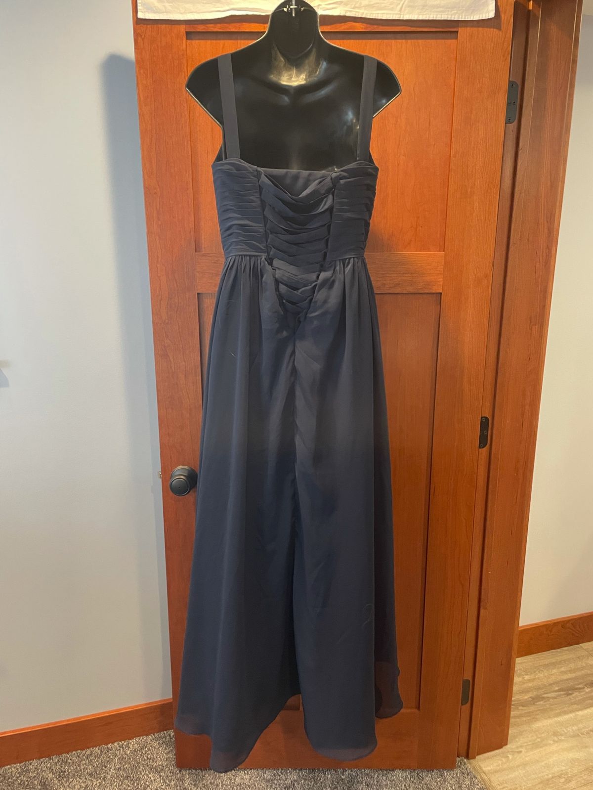 Size 4 Prom Navy Blue Floor Length Maxi on Queenly