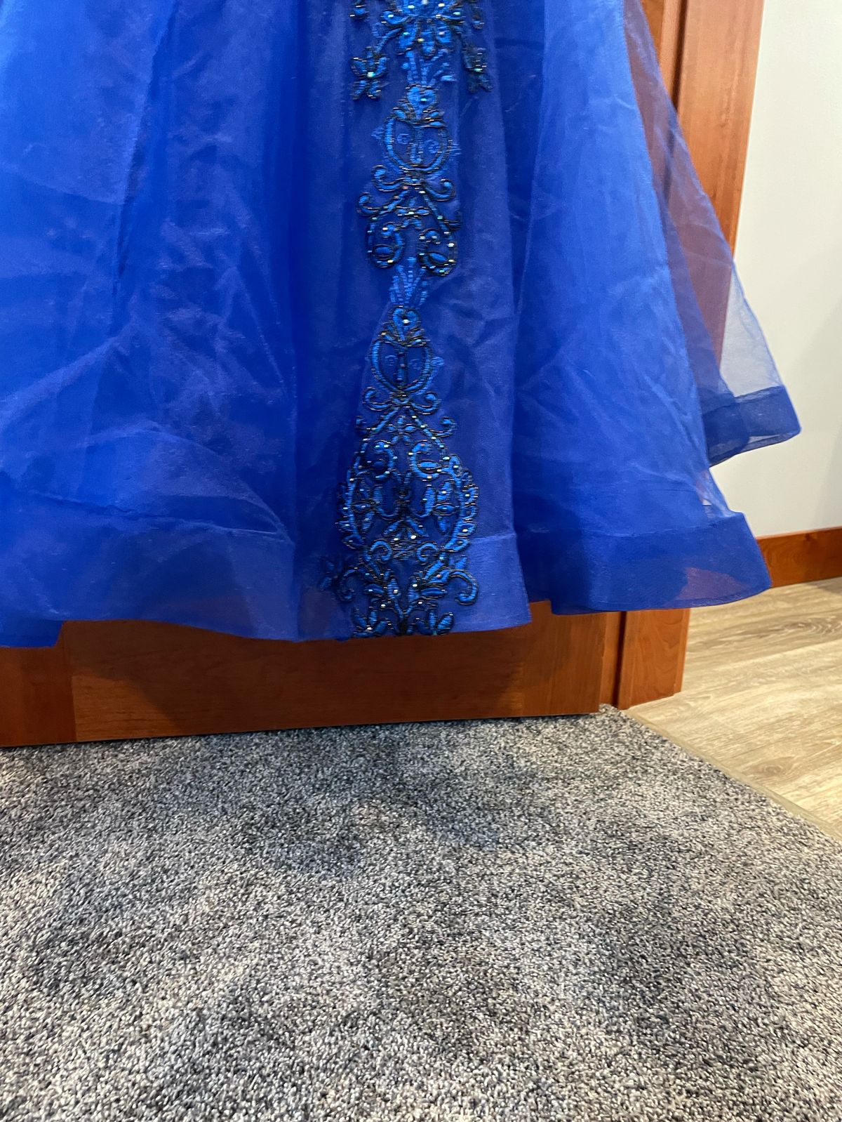 Jovani Size 4 Prom High Neck Lace Royal Blue Ball Gown on Queenly