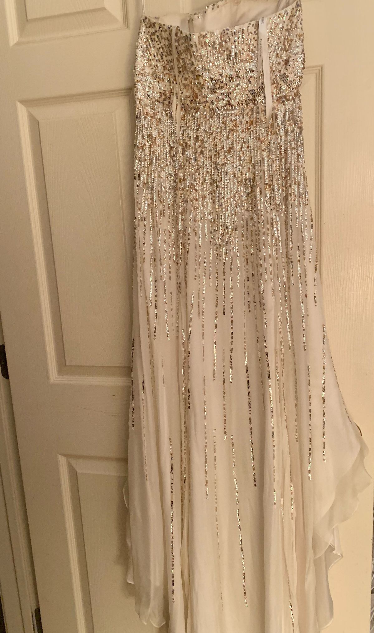Sherri Hill Size 8 Prom Strapless Sequined White Floor Length Maxi on Queenly