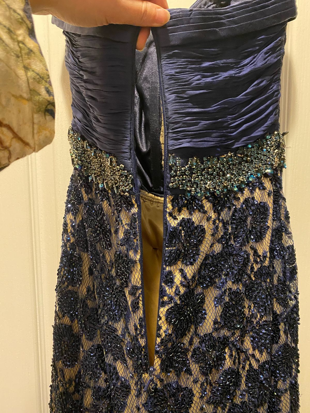 Sherri Hill Size 6 Prom Lace Navy Blue Mermaid Dress on Queenly
