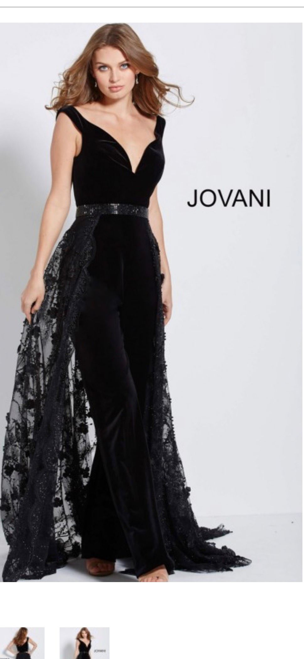 Jovani Size 2 Prom Off The Shoulder Lace Black Formal Jumpsuit on Queenly
