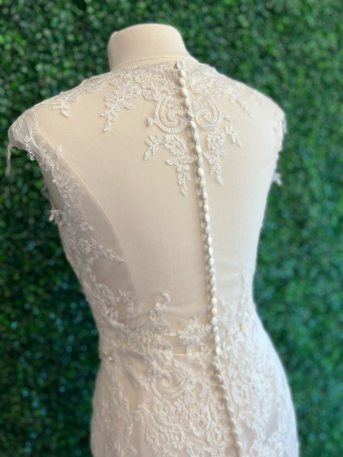 Omelie Size 10 Plunge Lace Nude Mermaid Dress on Queenly