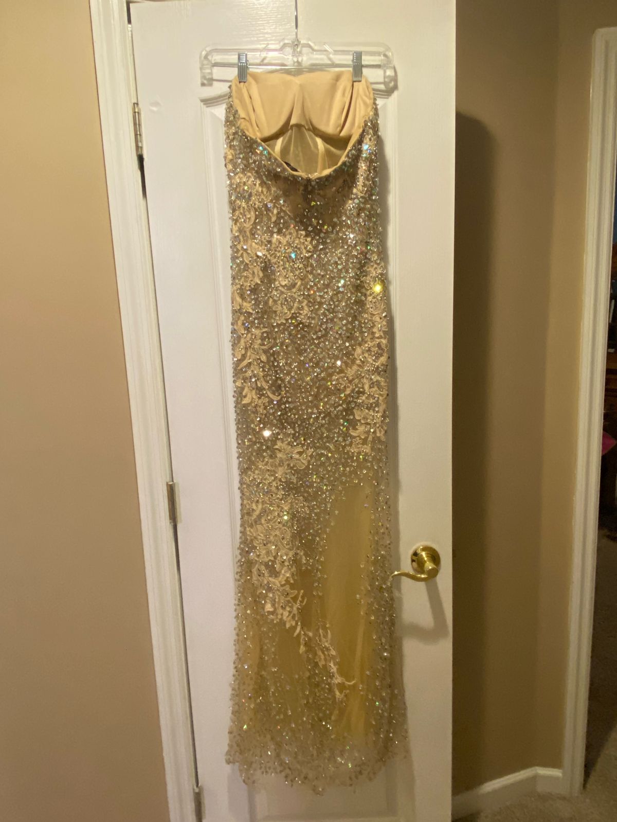 Sherri Hill Size 8 Prom Strapless Sequined Gold Mermaid Dress on Queenly