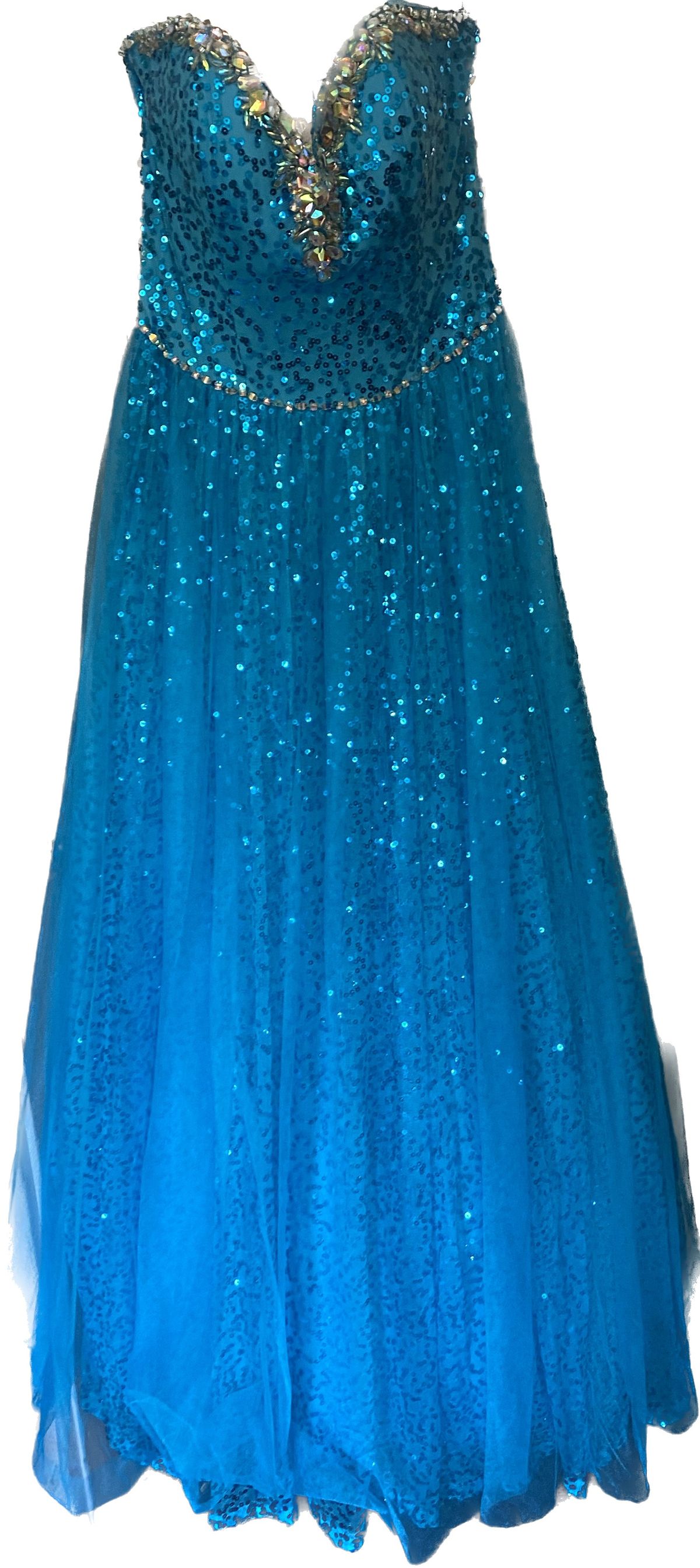 Size 12 Homecoming Sequined Turquoise Blue A-line Dress on Queenly
