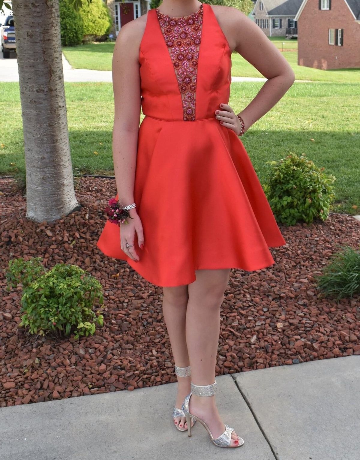 Rachel Allan Size 4 Prom Satin Red A-line Dress on Queenly