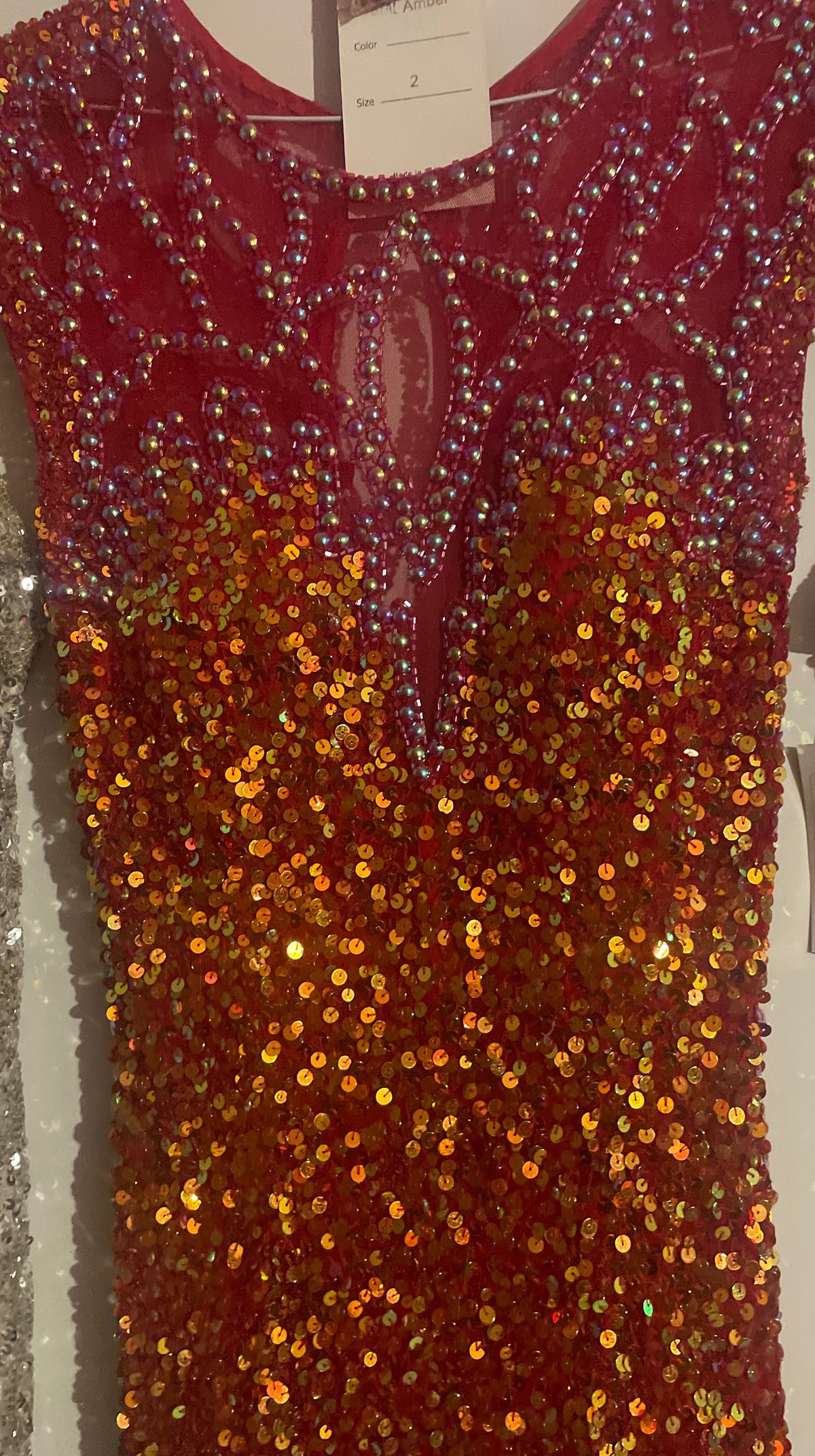 Precious formals Size 2 Pageant Sequined Red Floor Length Maxi on Queenly