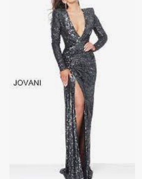 Jovani Size 4 Pageant Long Sleeve Silver Floor Length Maxi on Queenly