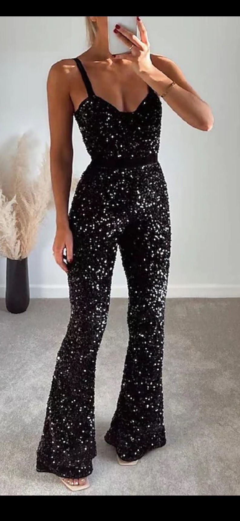 Size L Prom Sequined Black Formal Jumpsuit on Queenly