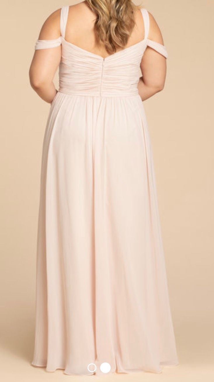 Hayley Paige Occasions Plus Size 18 Wedding Guest Off The Shoulder Pink A-line Dress on Queenly