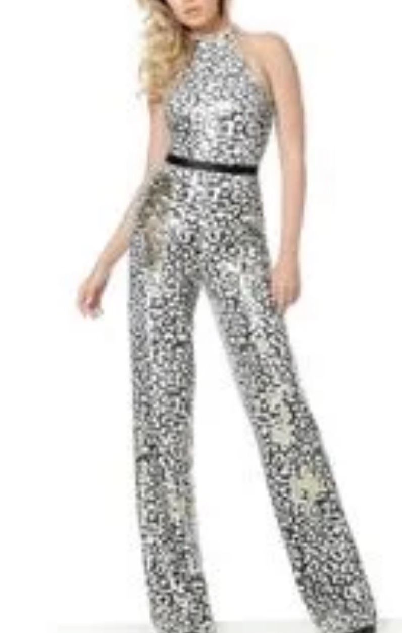Jovani Size 6 Prom Strapless Sequined Multicolor Formal Jumpsuit on Queenly