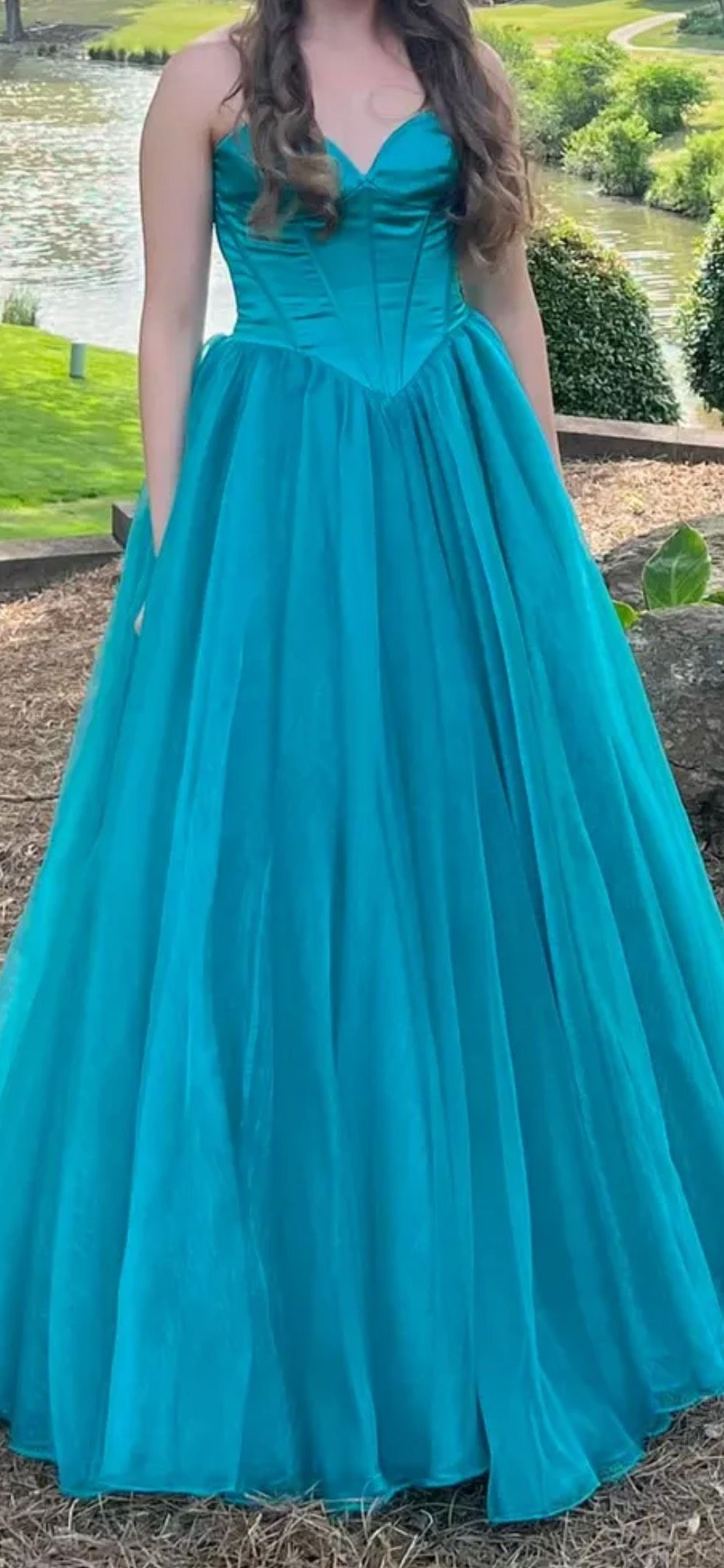 Style 51583 Sherri Hill Size 6 Pageant Strapless Satin Blue Ball Gown on Queenly