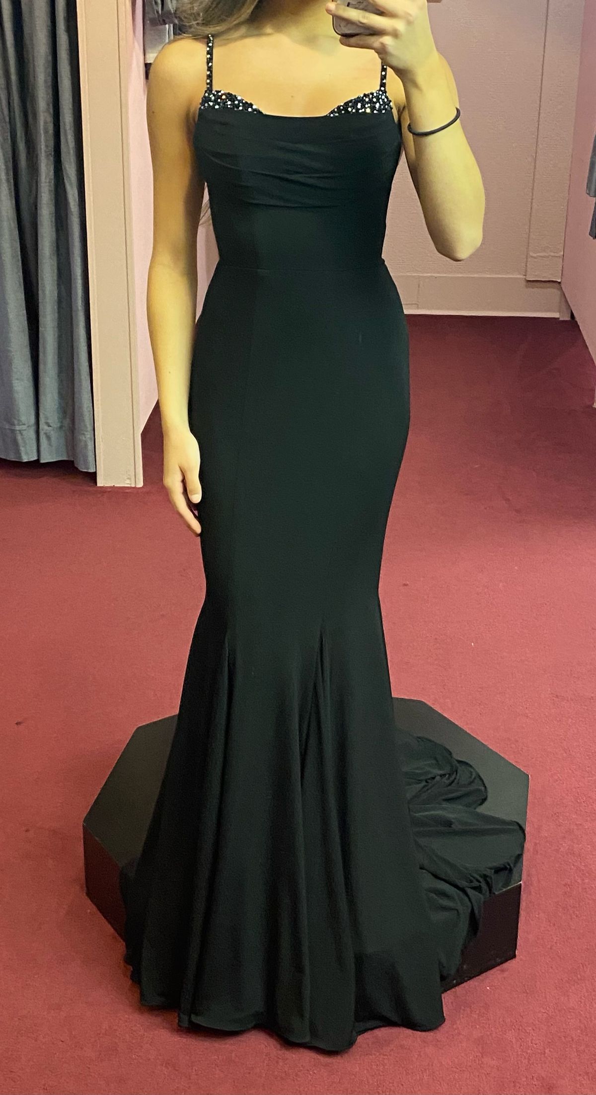 Jovani Size 00 Prom Satin Black Mermaid Dress on Queenly