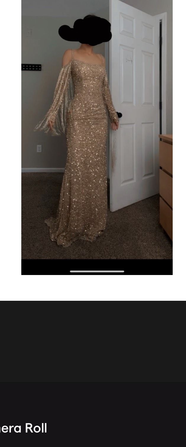 Sherri Hill Size 00 Prom Off The Shoulder Sequined Gold Floor Length Maxi on Queenly
