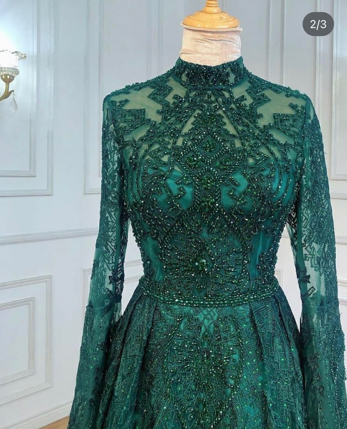 Size 6 Prom Long Sleeve Lace Emerald Green Ball Gown on Queenly