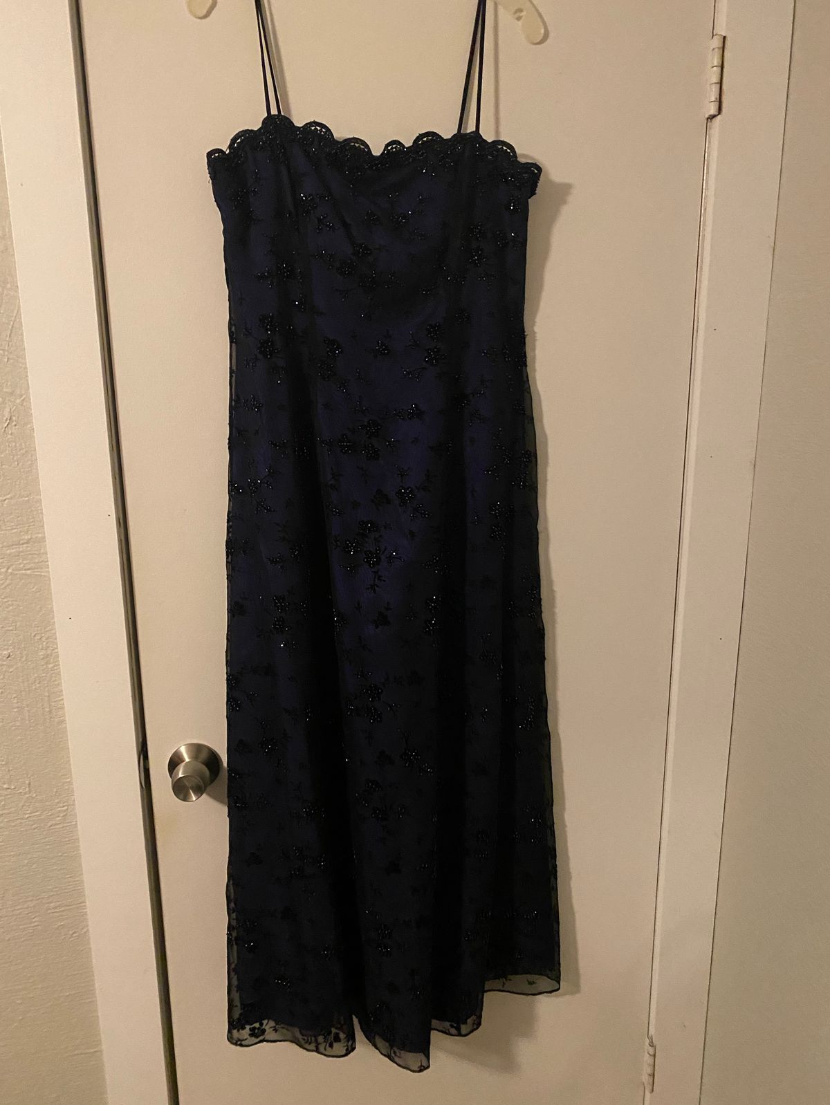Betsy and Adam Size 12 Prom Lace Navy Blue A-line Dress on Queenly
