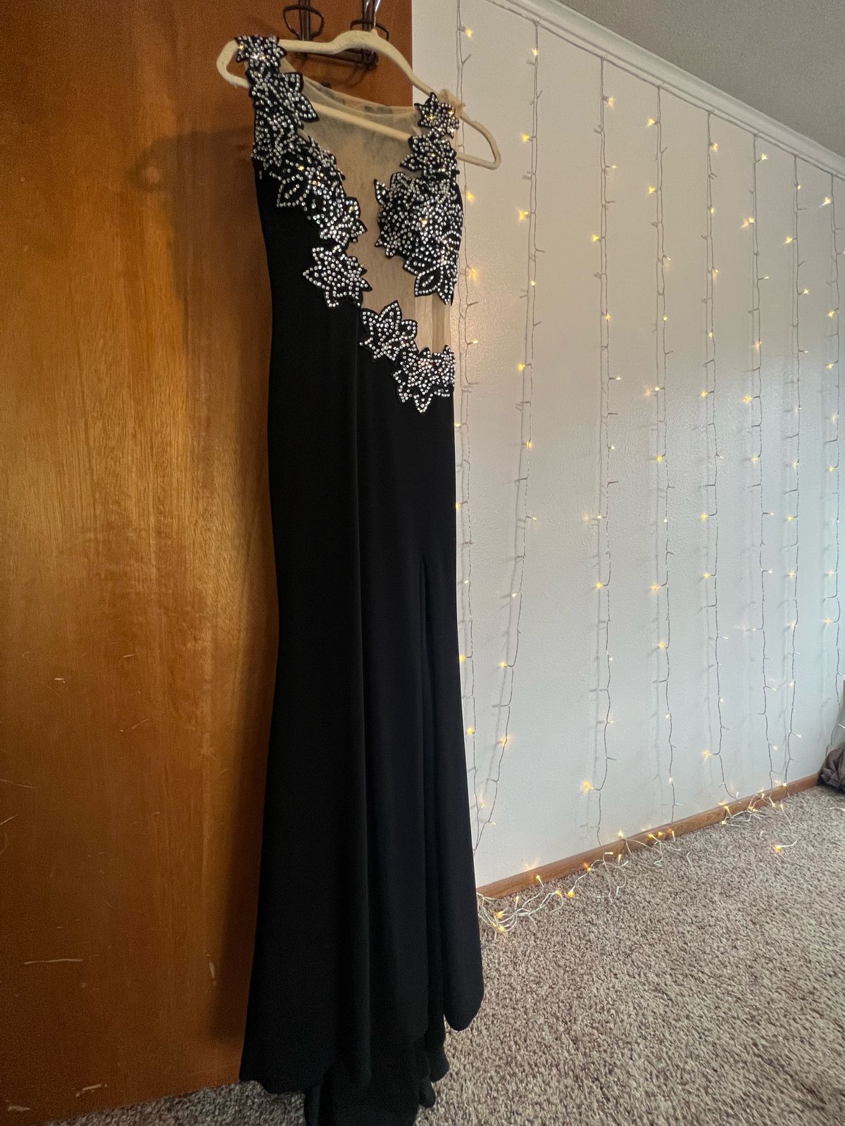 Jovani Size 4 Prom High Neck Sequined Black Side Slit Dress on Queenly