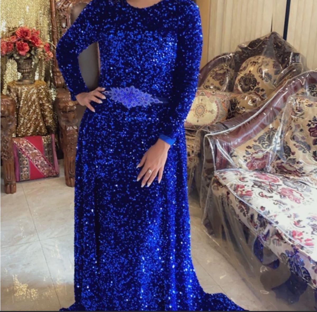 Size 8 Velvet Royal Blue Mermaid Dress on Queenly