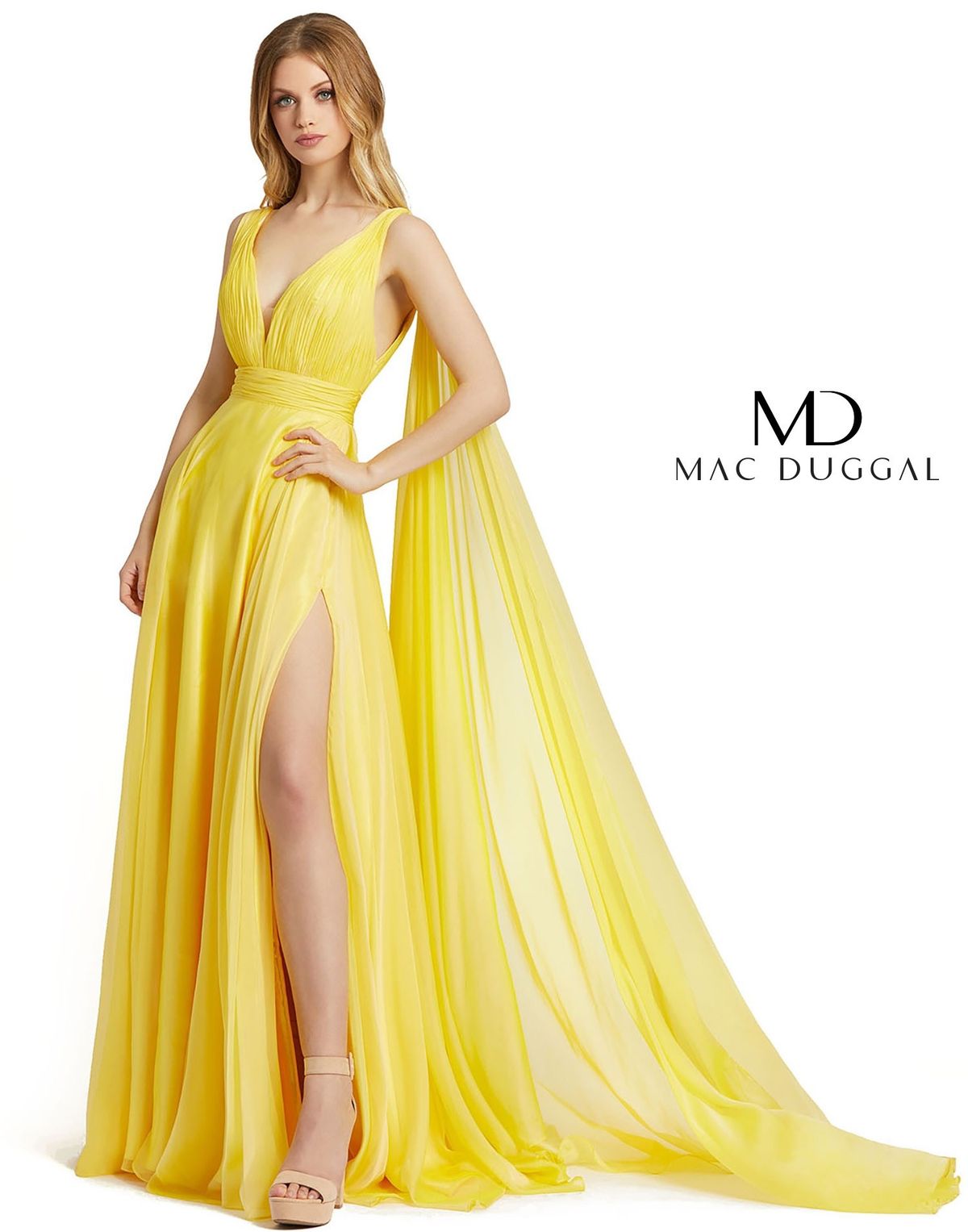 Mac Duggal Size 14 Prom Plunge Yellow A-line Dress on Queenly