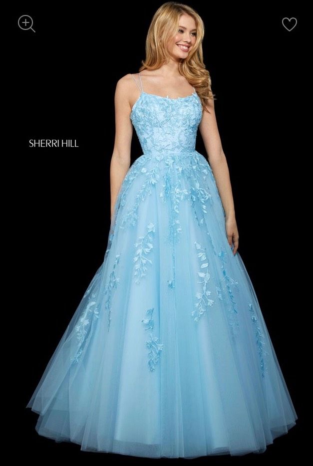 Sherri Hill Size 10 Lace Light Blue Ball Gown on Queenly