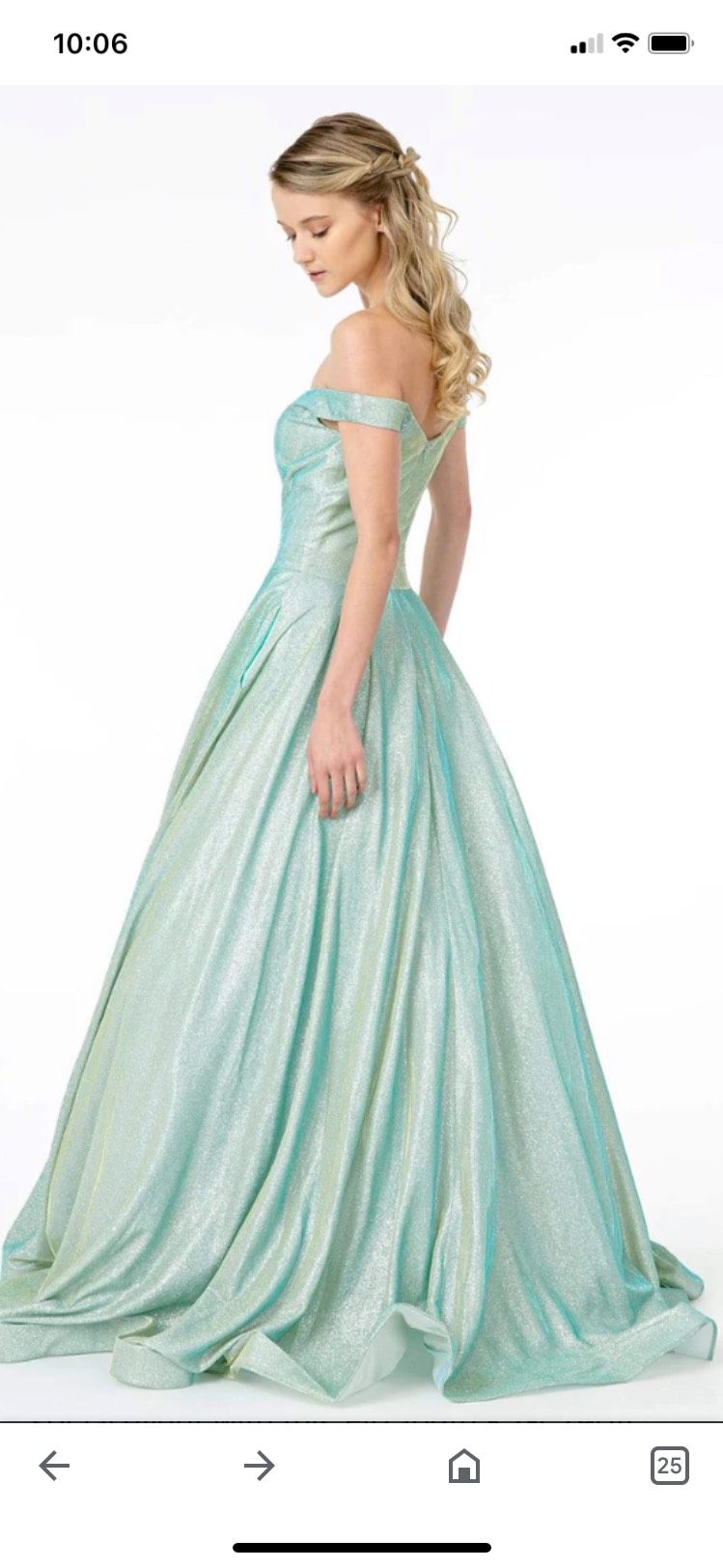 Elizabeth K Plus Size 16 Prom Off The Shoulder Green Ball Gown on Queenly