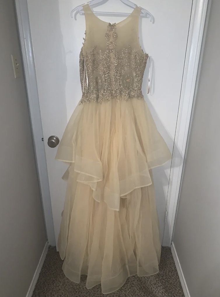 Size 8 Prom Sequined Nude Dress With Train on Queenly