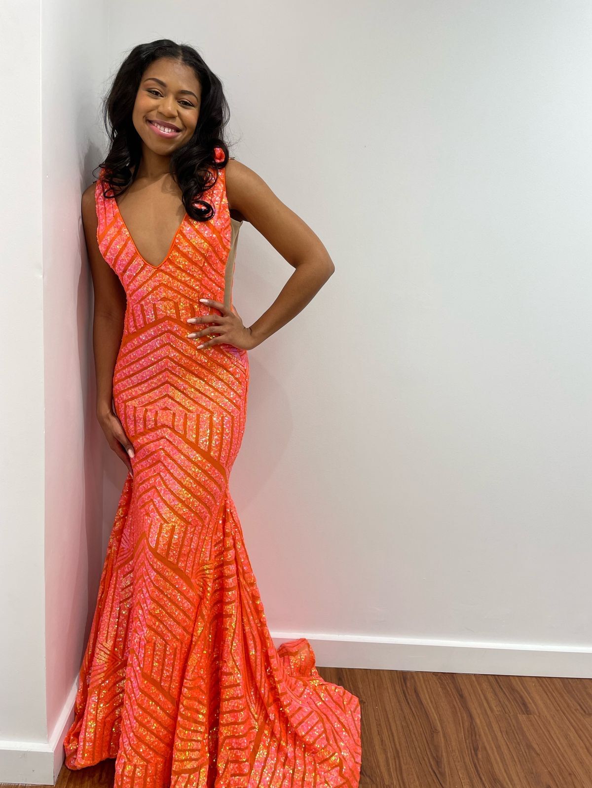 Jovani Size 2 Pageant Orange Mermaid Dress on Queenly