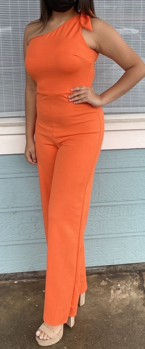 Size 6 Orange Formal Jumpsuit on Queenly