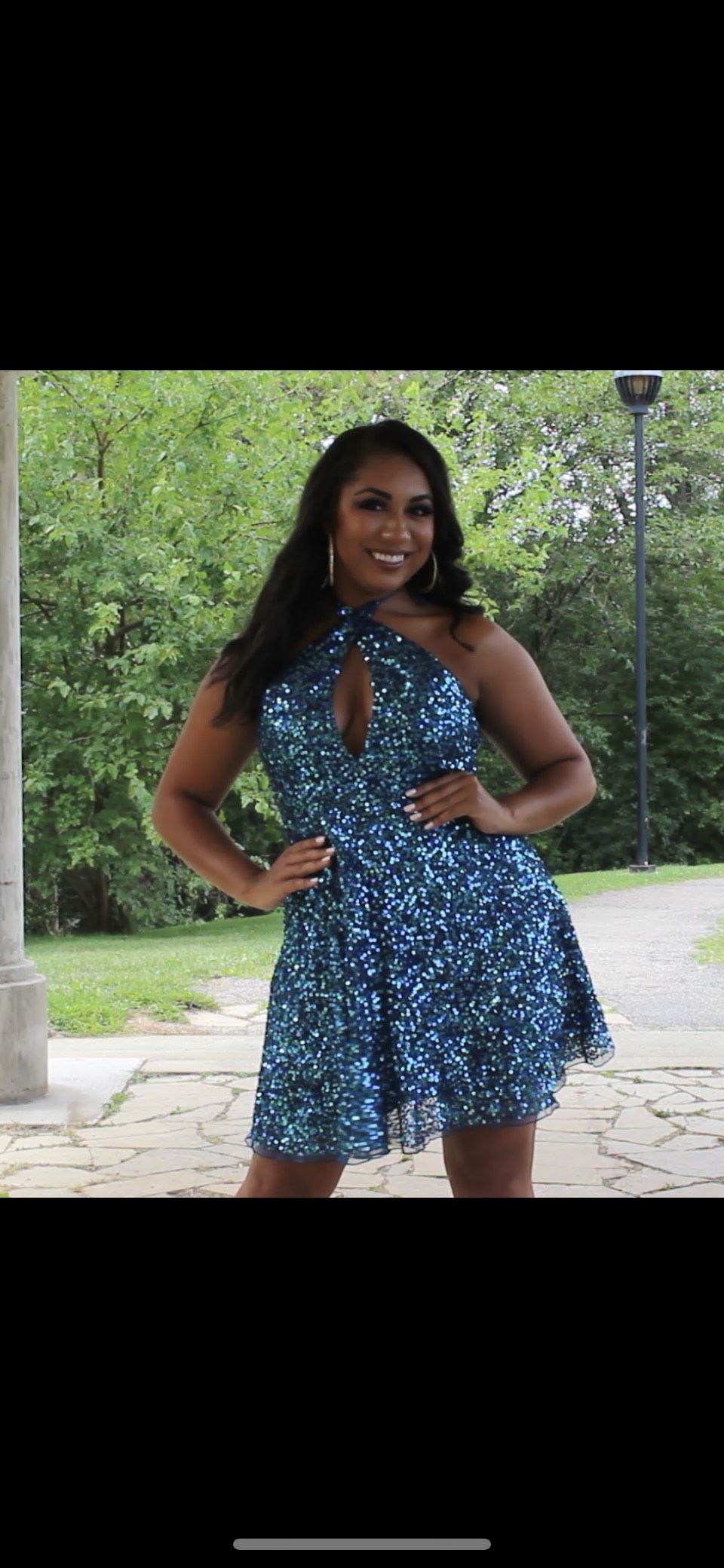 Ashley Lauren Size 12 Pageant Sequined Blue Cocktail Dress on Queenly