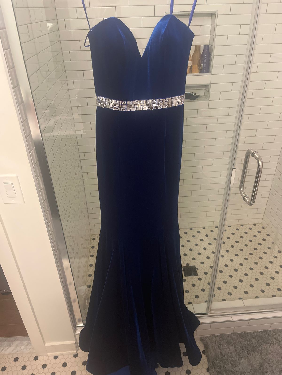 Johnathan Kayne Size 4 Pageant Velvet Blue A-line Dress on Queenly