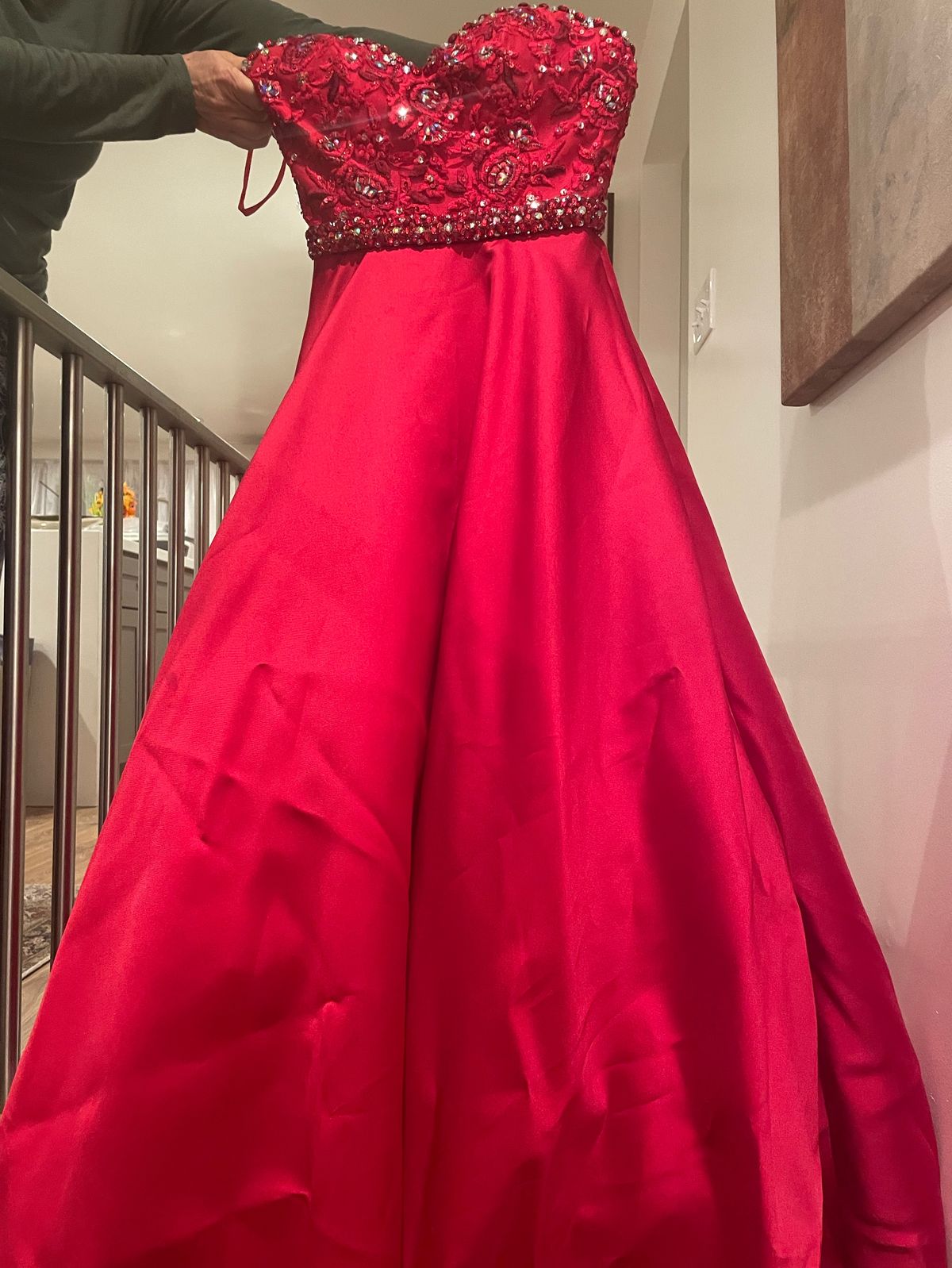 MoriLee Size 4 Sequined Red Ball Gown on Queenly
