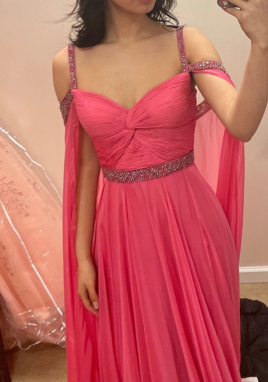 Sherri Hill Size 2 Prom Off The Shoulder Sequined Hot Pink A-line Dress on Queenly
