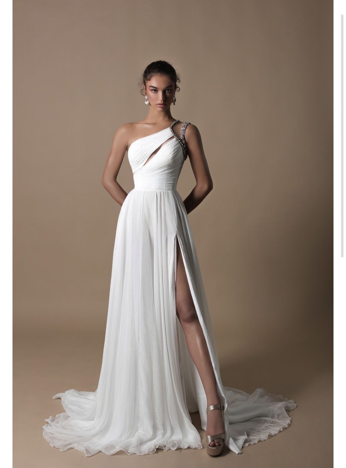 Tarik Ediz Size 6 Pageant White Side Slit Dress on Queenly