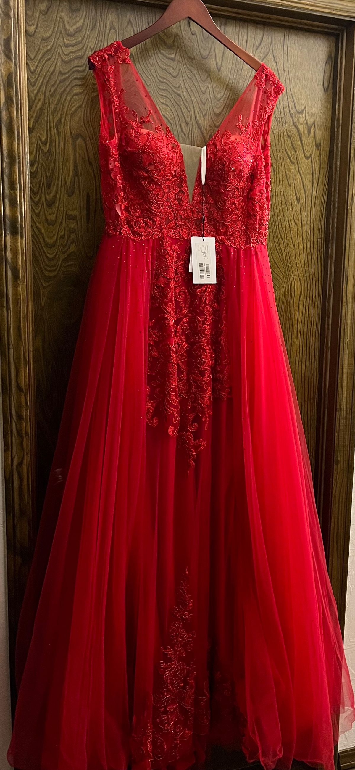 Jovani Size 10 Bridesmaid Lace Red Ball Gown on Queenly
