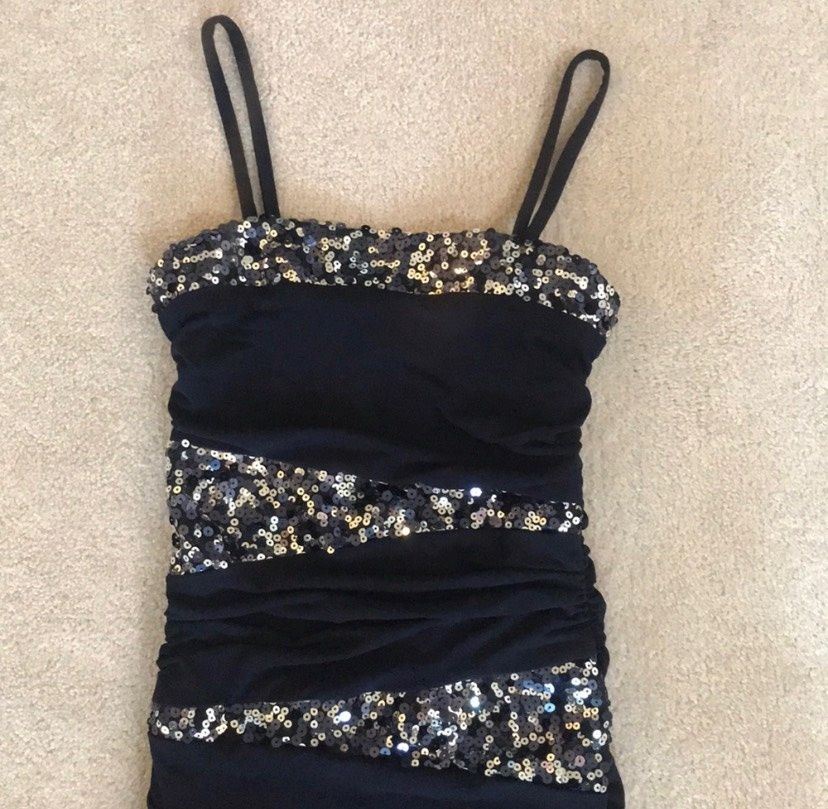Deb Size 2 Homecoming Sequined Navy Silver Cocktail Dress on Queenly